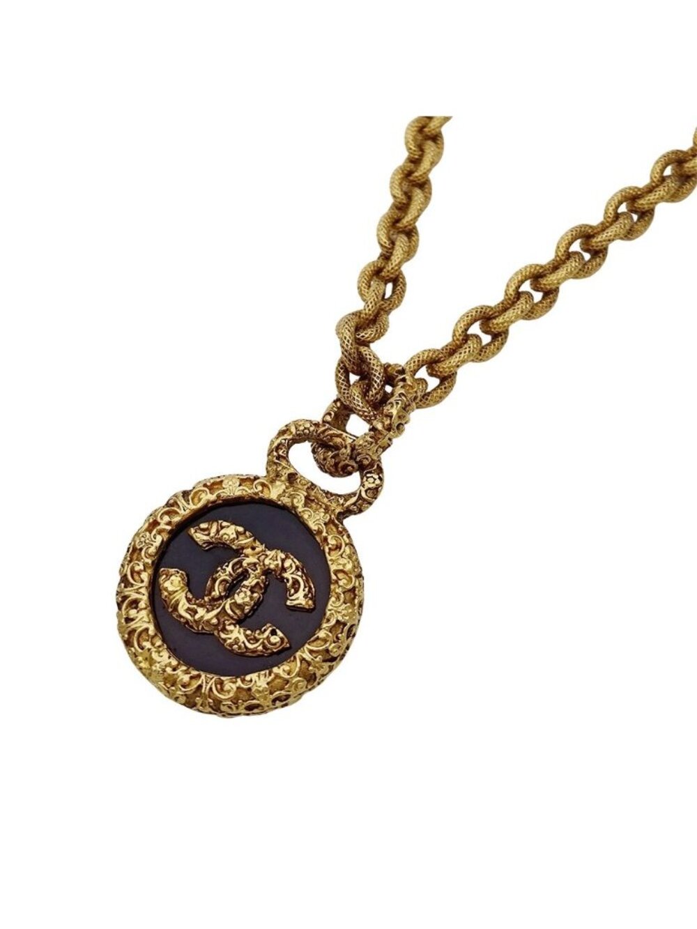 Chanel Necklace Gold Black CC Logo Large